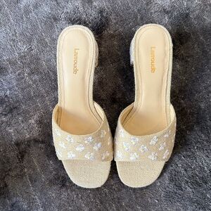 Larroude Beige Floral Heels